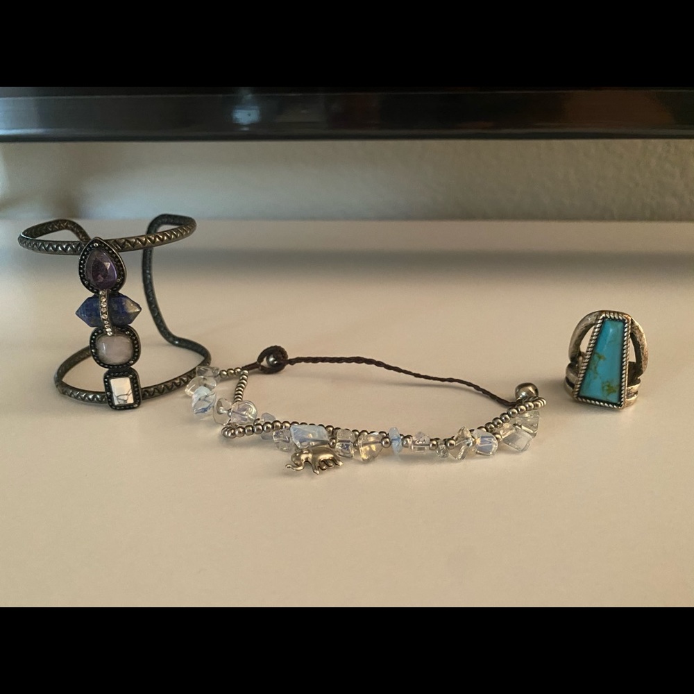 Bohemian jewelry set. Cuff, anklet/bracelet, ring